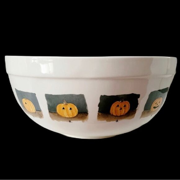 Rae Dunn Halloween Bowl Pumpkin Face Ceramic Mixing Bowl - Picture 4 of 11
